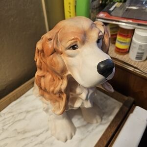 VTG Cocker Spaniel Dog Statue Doorstop Figurine 11" Ceramic Blonde Brown Kitsch